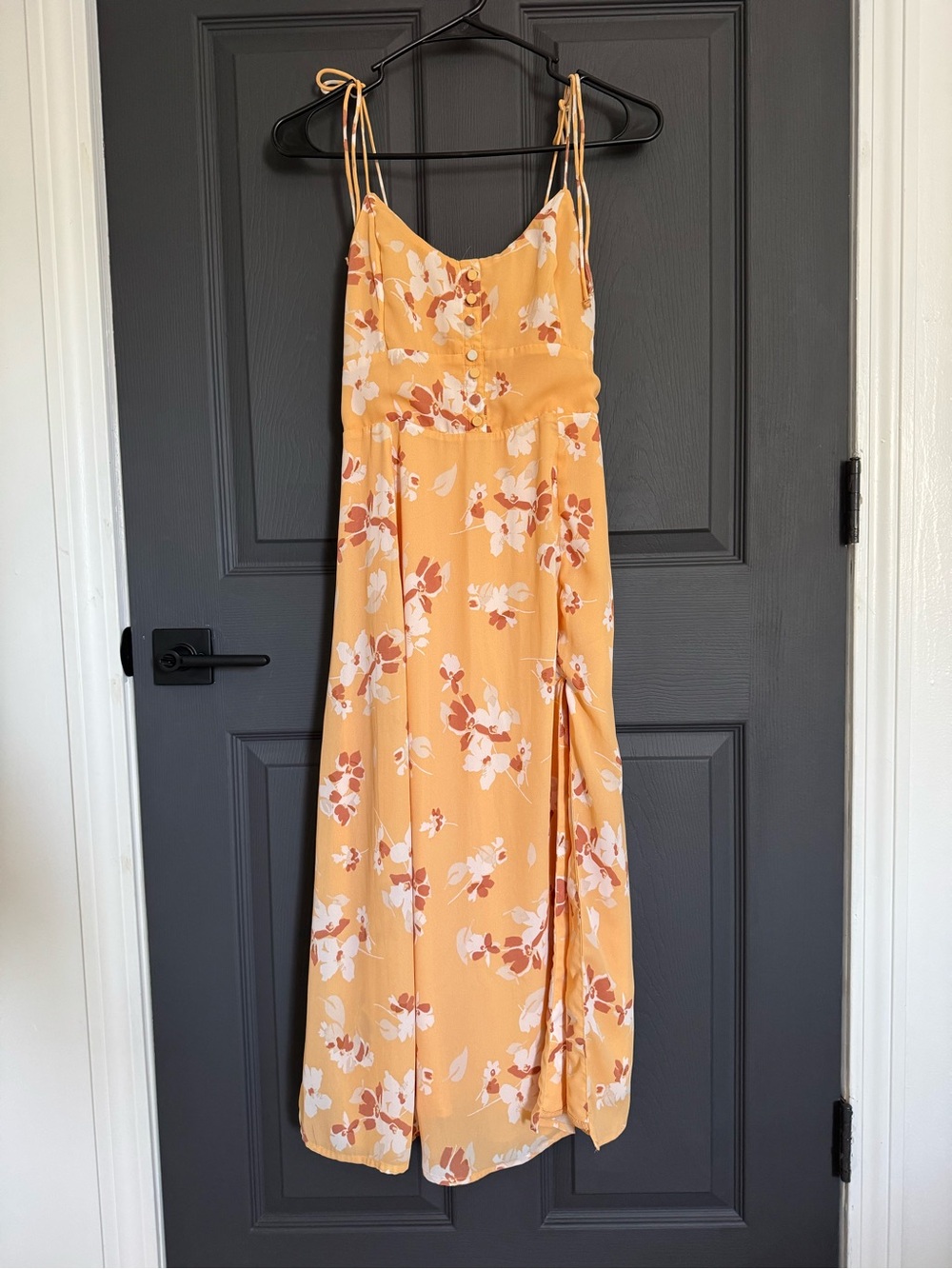 Abercrombie & Fitch Yellow Floral Tie Strap Midi Dress XS Petite - Picture 2 of 8
